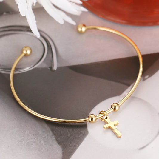 Basic Open Cross Bangle - Stainless Steel