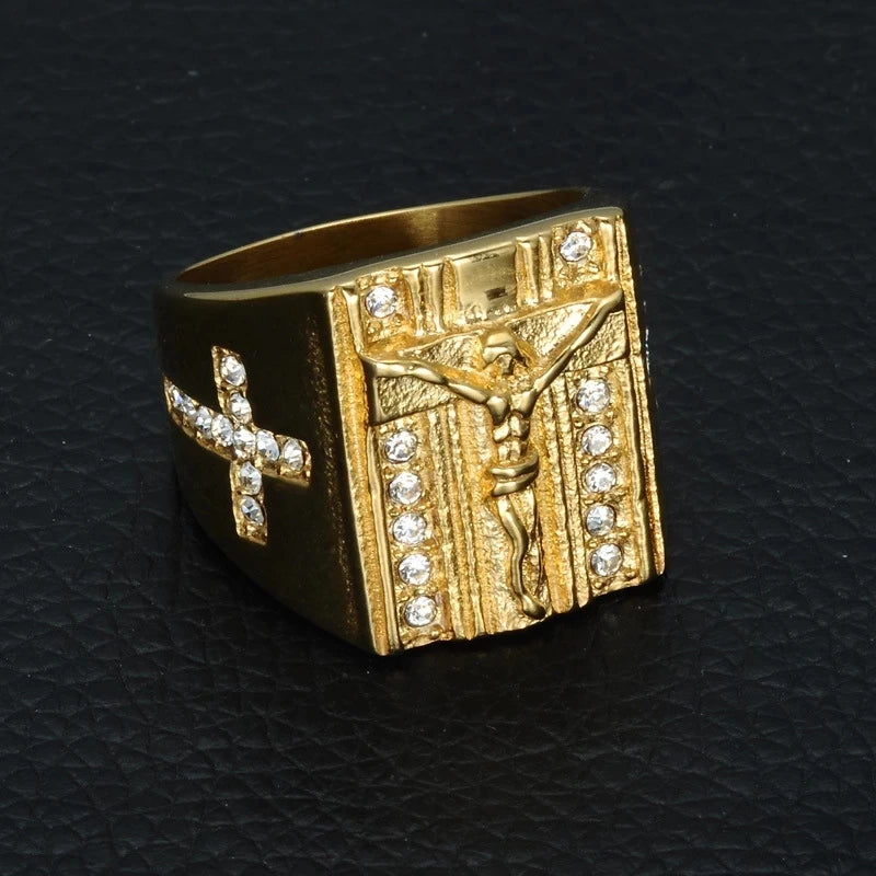 Golden Savior High Carbon Diamond Men's Ring - Zinc Alloy