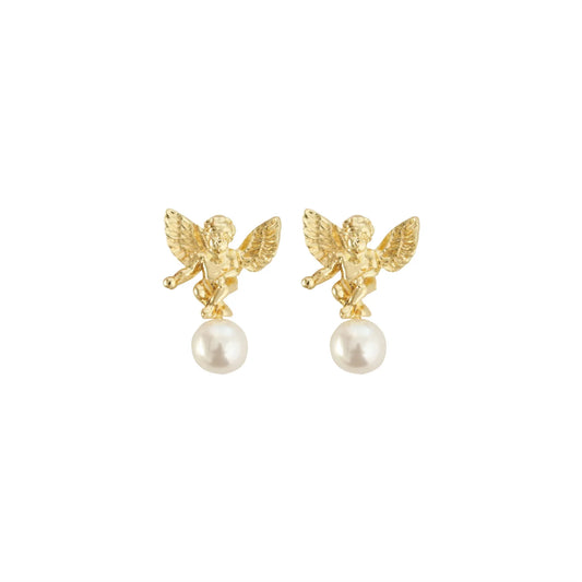 Cherub Angel Pearl Earrings - Zinc Alloy