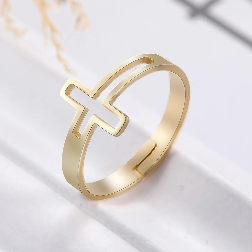 Cross of Faith Adjustable Size Ring - Stainless Steel