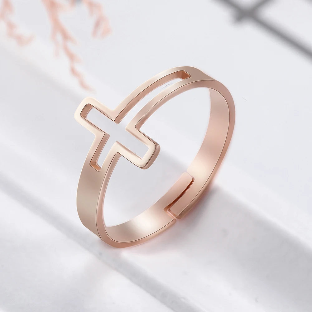 Cross of Faith Adjustable Size Ring - Stainless Steel