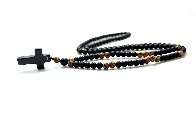 Small Stone Rosary with Timber Beads