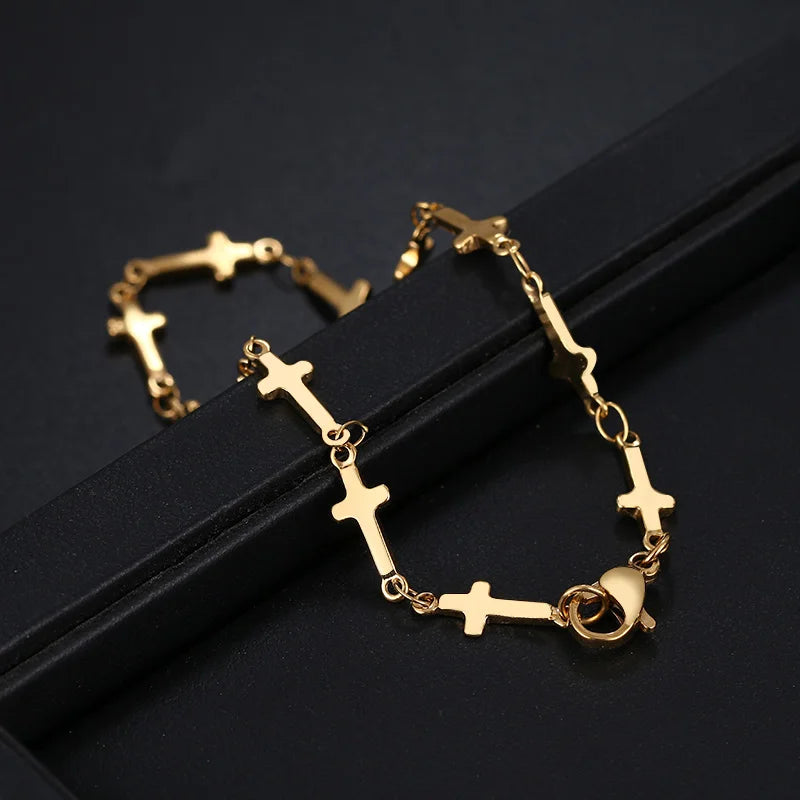 Crucifix Link Bracelet - Stainless Steel