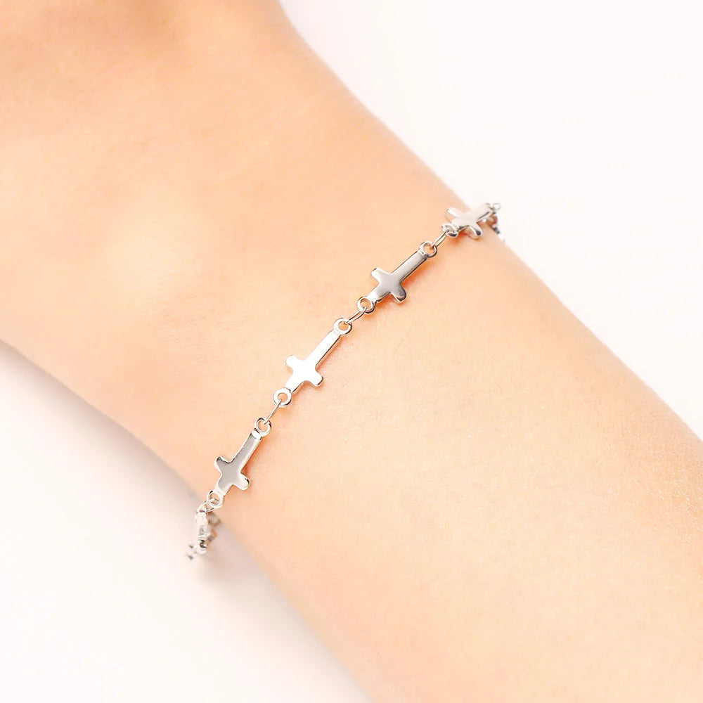 Crucifix Link Bracelet - Stainless Steel