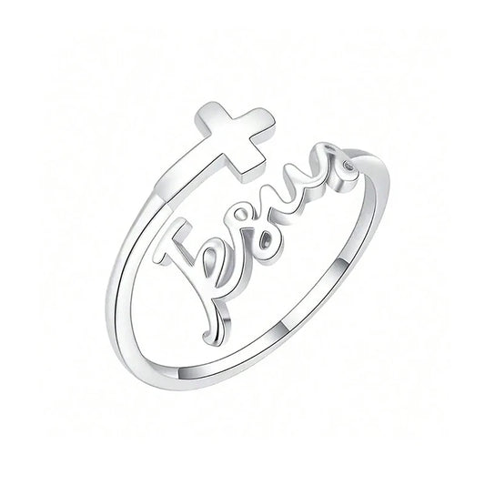 Jesus and Cross Resizable Ring - Zinc Alloy