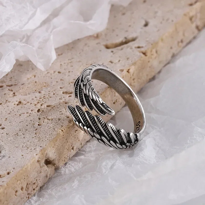 Antiqued Silver Wing Ring - Sterling Silver