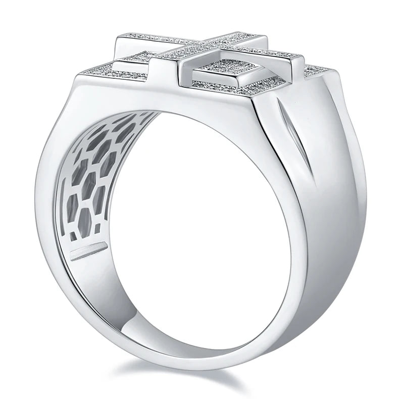 Radiant Cross Men's Moissanite Ring - Sterling Silver