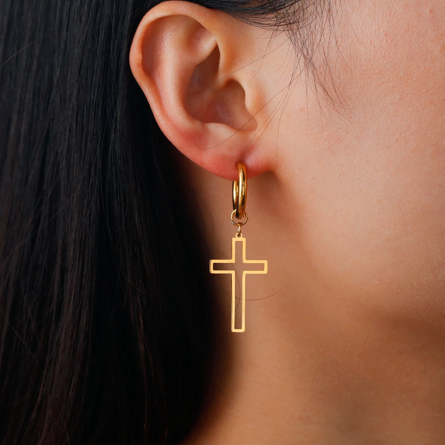 Hollow Cross Earrings - Stainless Steel