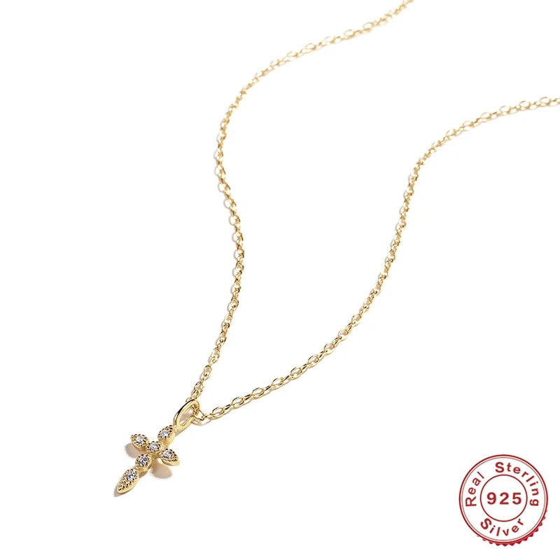 Dainty High Carbon Diamond Cross - Sterling Silver