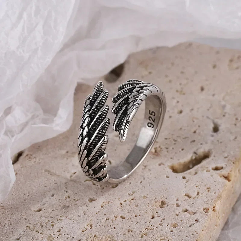 Antiqued Silver Wing Ring - Sterling Silver