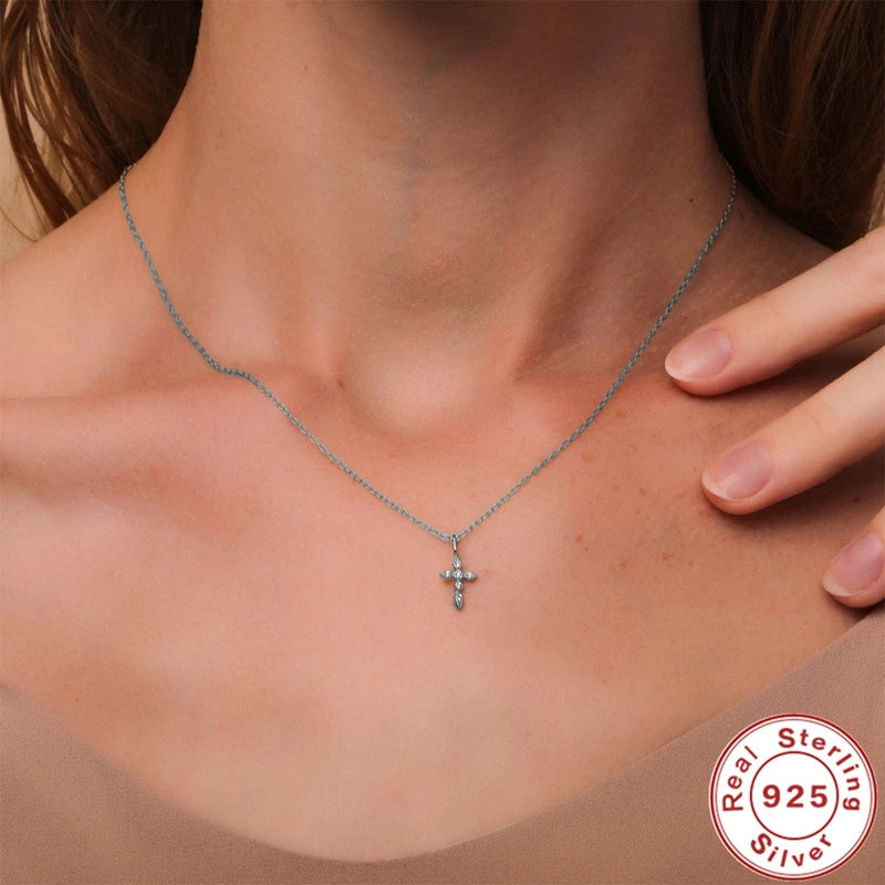 Dainty High Carbon Diamond Cross - Sterling Silver