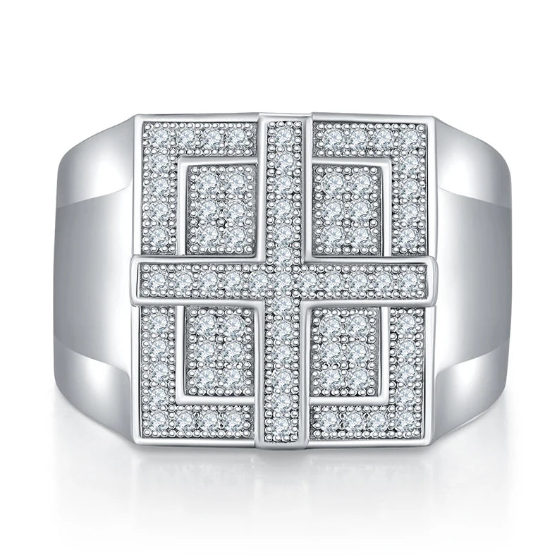 Radiant Cross Men's Moissanite Ring - Sterling Silver