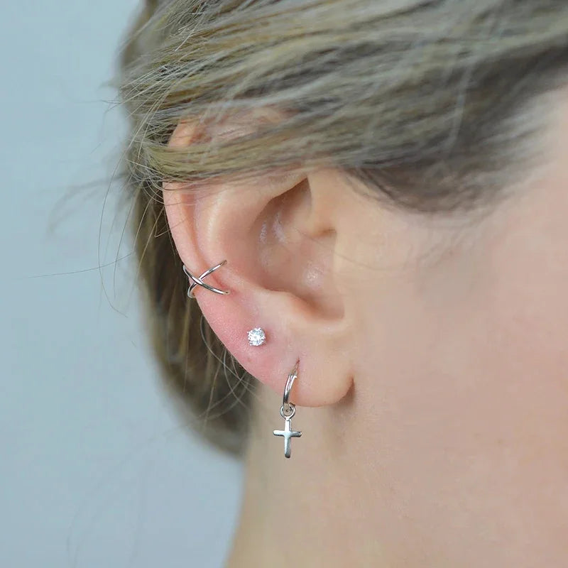 Minimalist Cross Earrings - Sterling Silver