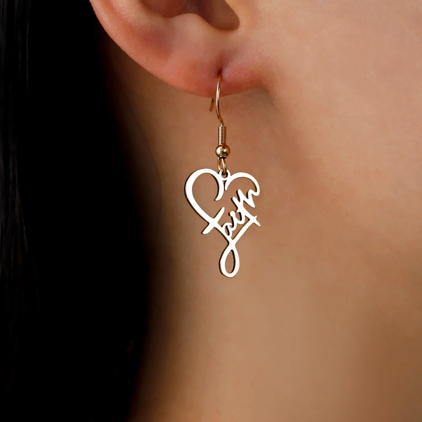 Faith Heart Earrings - Stainless Steel