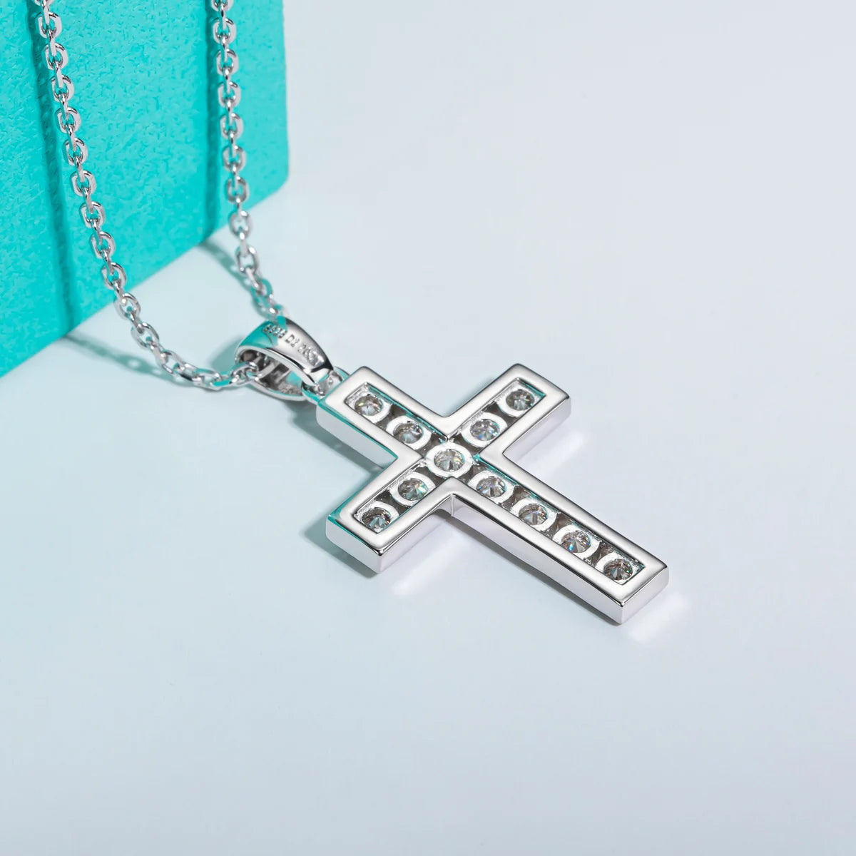 Encompassed Moissanite Cross Pendant - Sterling Silver