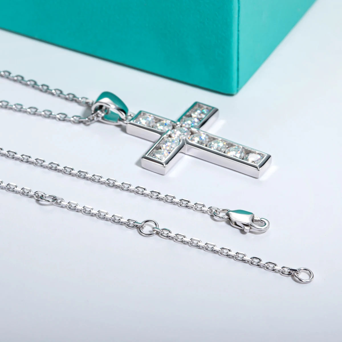 Encompassed Moissanite Cross Pendant - Sterling Silver