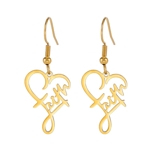 Faith Heart Earrings - Stainless Steel