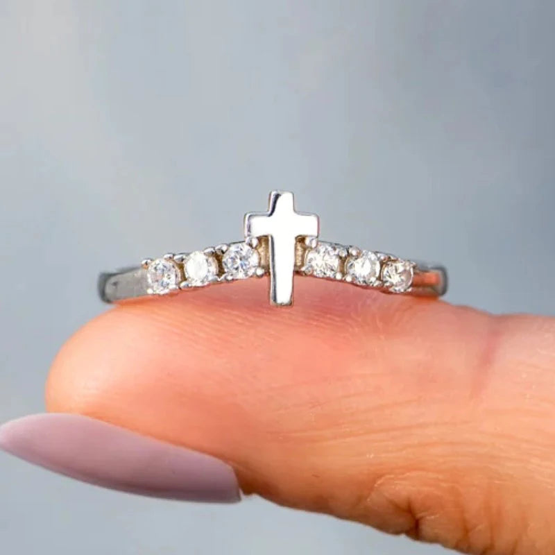 Cross Ring with High Carbon Diamonds - Brass