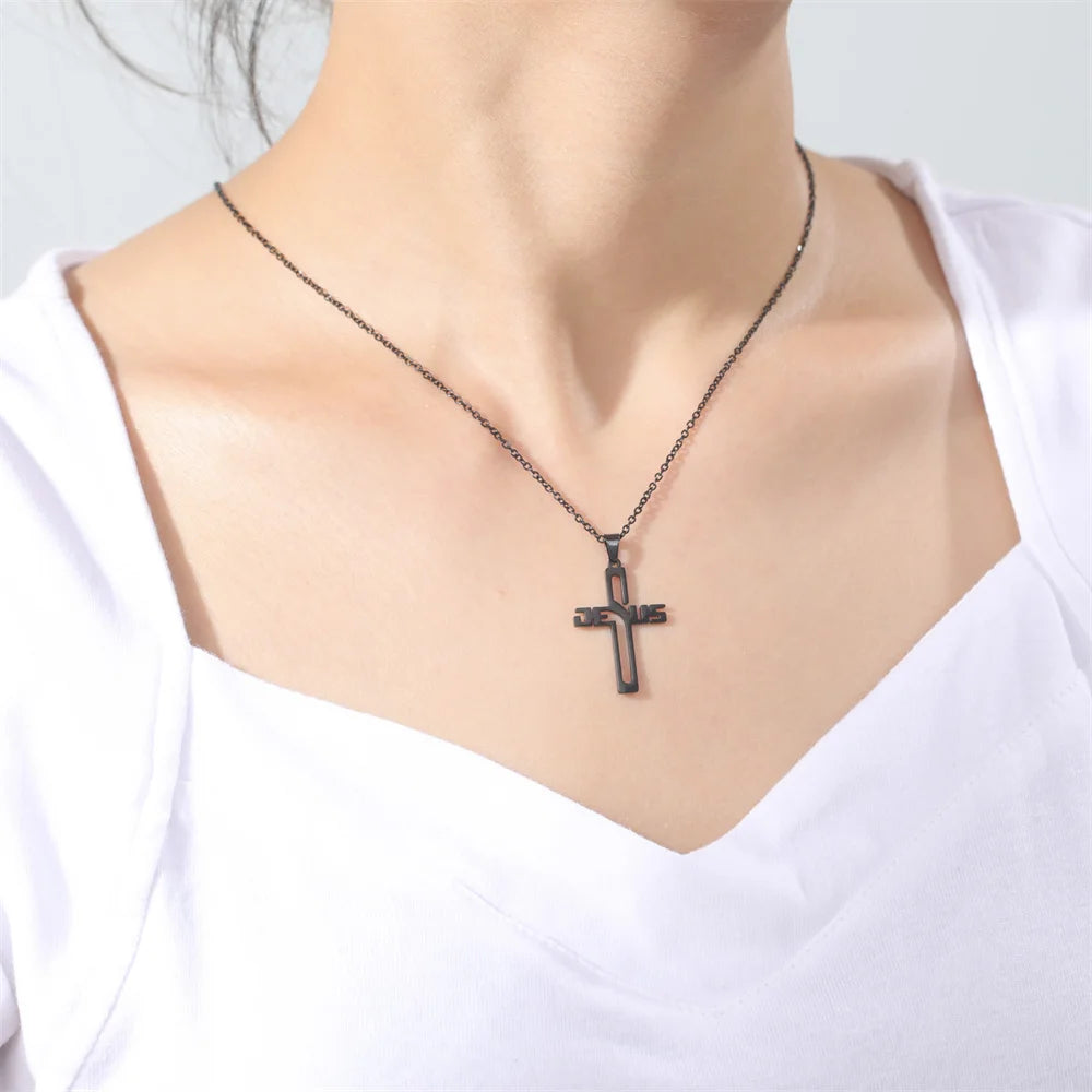 Hollow Jesus Cross Pendant - Stainless Steel