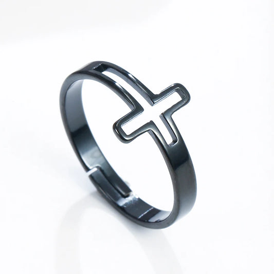 Cross of Faith Adjustable Size Ring - Stainless Steel