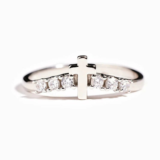 Cross Ring with High Carbon Diamonds - Brass