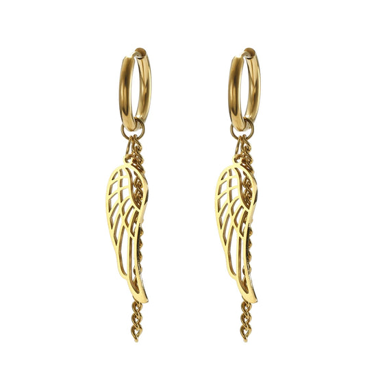 Angel Wing Tassel Earrings - Stainless Steel