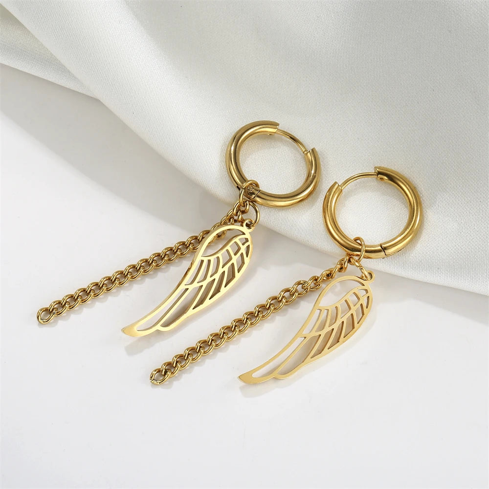 Angel Wing Tassel Earrings - Stainless Steel